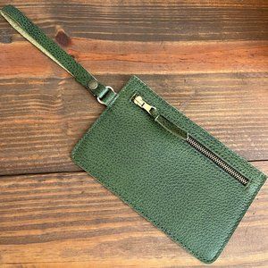 Portland Leather Adriana Wristlet Zipper Pouch Avocado Green Pebble Texture Bag